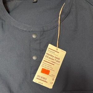 Breathable Dark Navy Henley Neck T-Shirt